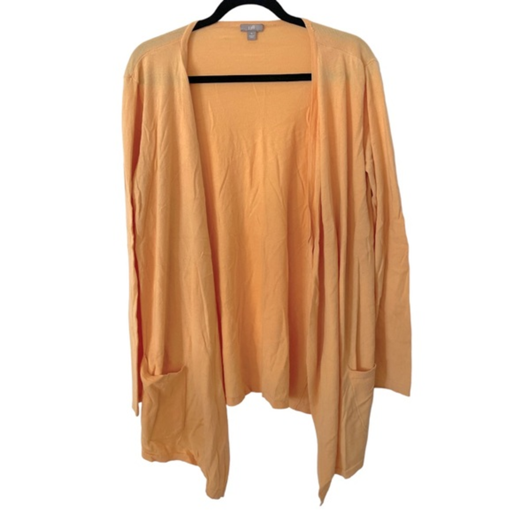 J.JILL Cotton Draped Front Open Cardigan in Cantaloupe Orange‎ Long Sleeve M